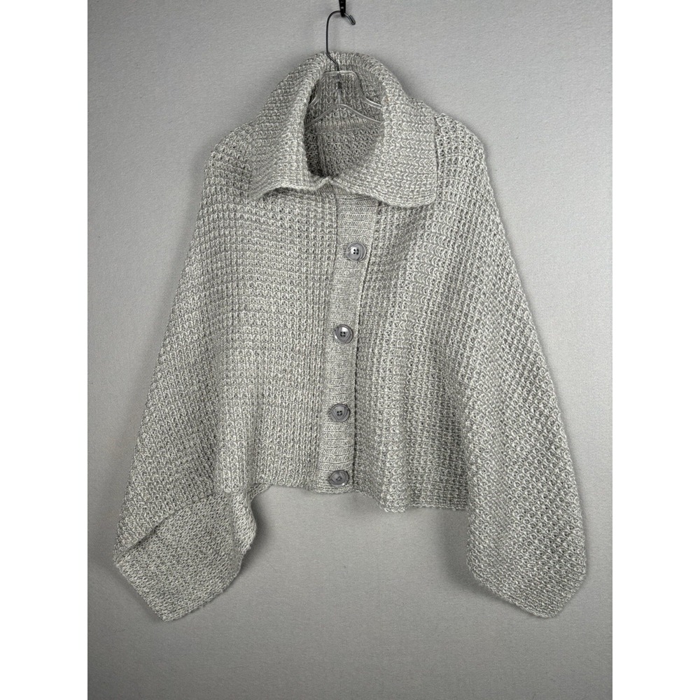 Chico's Women's Poncho Sweater S Small Gray Pullover Button Front Acrylic